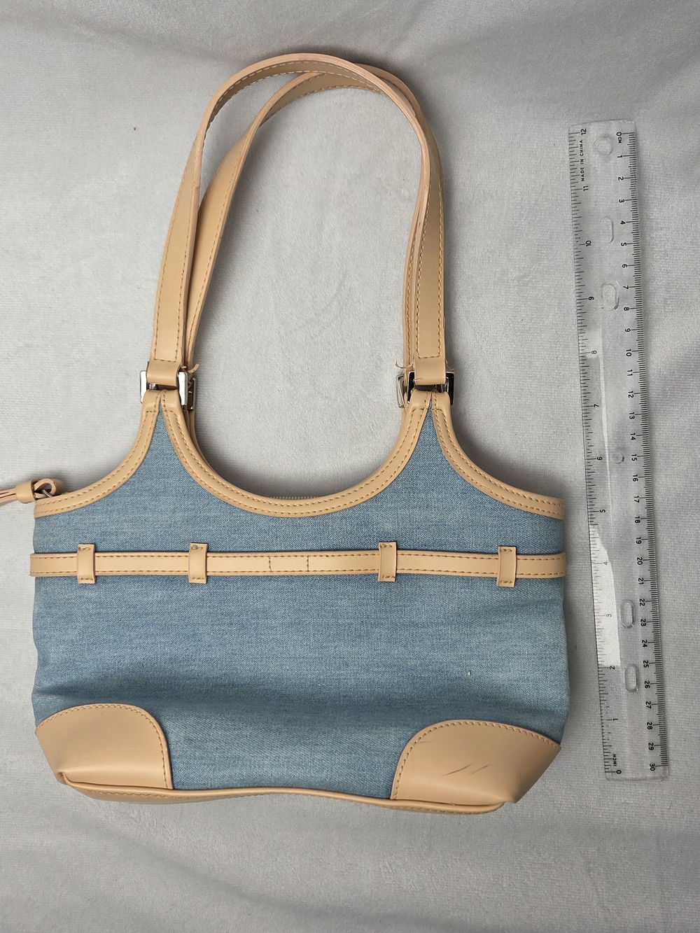 Y2k Denim and Beige Leather Shoulder Bag - Picture 2 of 4
